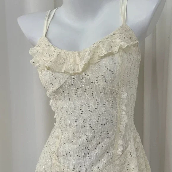 White Lace Ruffle Dress - Picture 7 of 7